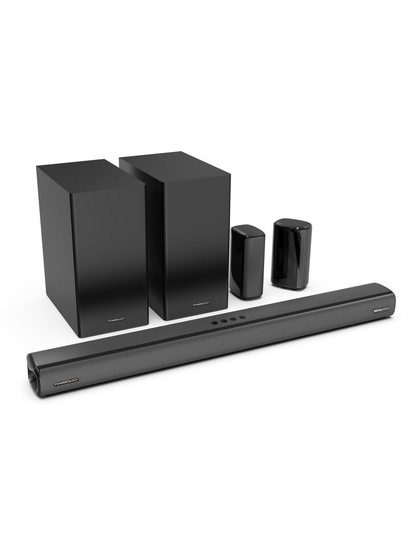 Powerology - Wireless Home Theater Sound Bar 5.2.4CH Dual Woofer System / Immersive Powerful Sound / Universal Audio Interface / Wireless Mic Included / Wireless Woofers & Speakers /Easy Setup and Connectivity / Bluetooth - Black - Image 1
