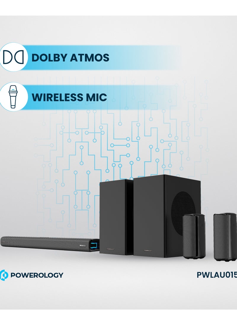 Powerology - Wireless Home Theater Sound Bar 5.2.4CH Dual Woofer System / Immersive Powerful Sound / Universal Audio Interface / Wireless Mic Included / Wireless Woofers & Speakers /Easy Setup and Connectivity / Bluetooth - Black - Image 1