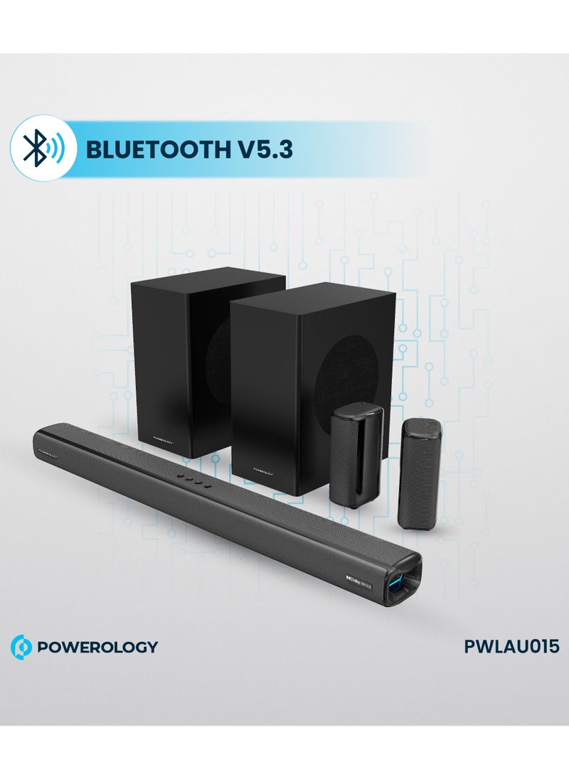 Powerology - Wireless Home Theater Sound Bar 5.2.4CH Dual Woofer System / Immersive Powerful Sound / Universal Audio Interface / Wireless Mic Included / Wireless Woofers & Speakers /Easy Setup and Connectivity / Bluetooth - Black - Image 1