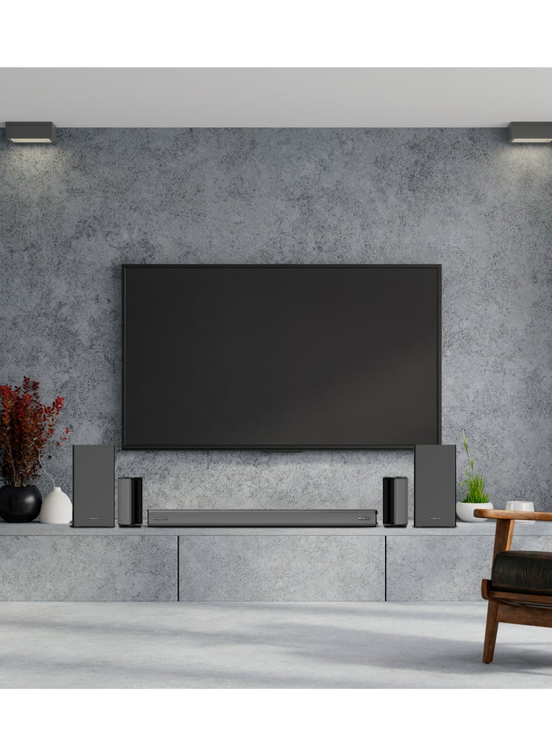 Powerology - Wireless Home Theater Sound Bar 5.2.4CH Dual Woofer System / Immersive Powerful Sound / Universal Audio Interface / Wireless Mic Included / Wireless Woofers & Speakers /Easy Setup and Connectivity / Bluetooth - Black - Image 1