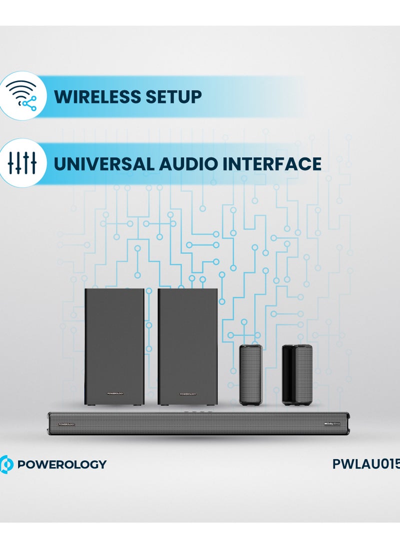 Powerology - Wireless Home Theater Sound Bar 5.2.4CH Dual Woofer System / Immersive Powerful Sound / Universal Audio Interface / Wireless Mic Included / Wireless Woofers & Speakers /Easy Setup and Connectivity / Bluetooth - Black - Image 1