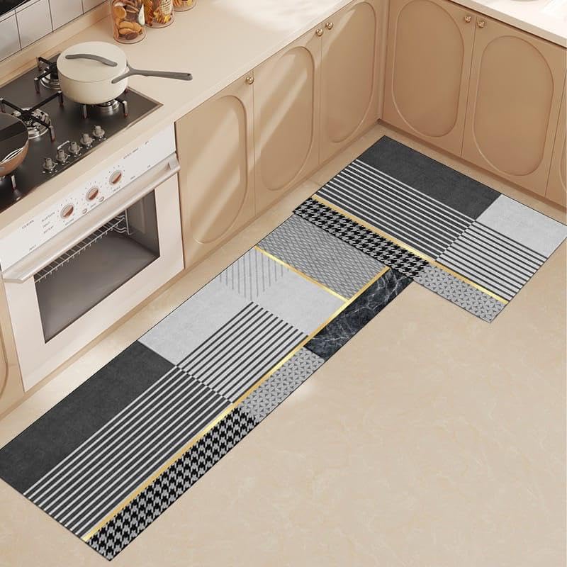CBEX Rubber 2 Pcs Kitchen Rug Sets Non Slip Kitchen Mats for Floor Cushioned Kitchen Rugs & Mats Waterproof Comfort Standing Mat Runner for Kitchen,Home Office (120 * 40 Cm, 40 * 60 Cm) (YK-04) - Image 3