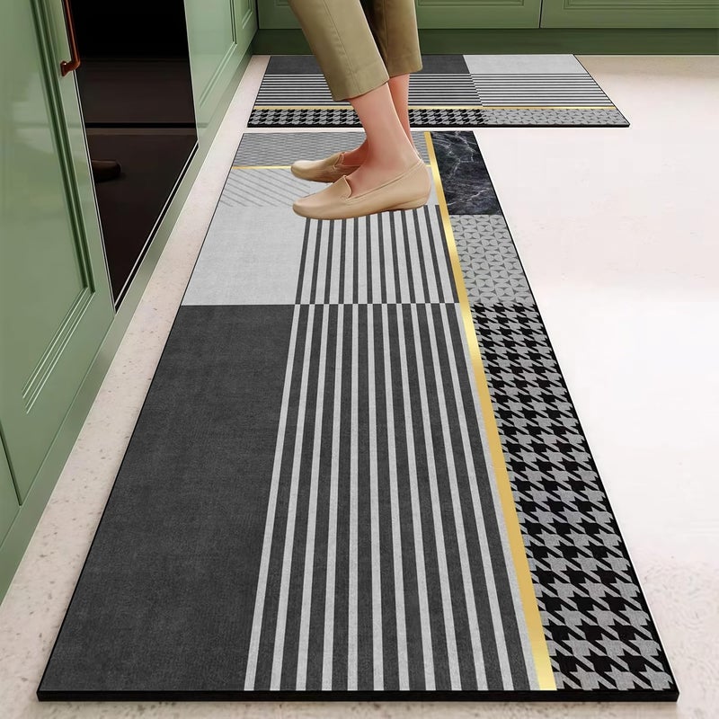 CBEX Rubber 2 Pcs Kitchen Rug Sets Non Slip Kitchen Mats for Floor Cushioned Kitchen Rugs & Mats Waterproof Comfort Standing Mat Runner for Kitchen,Home Office (120 * 40 Cm, 40 * 60 Cm) (YK-04) - Image 1