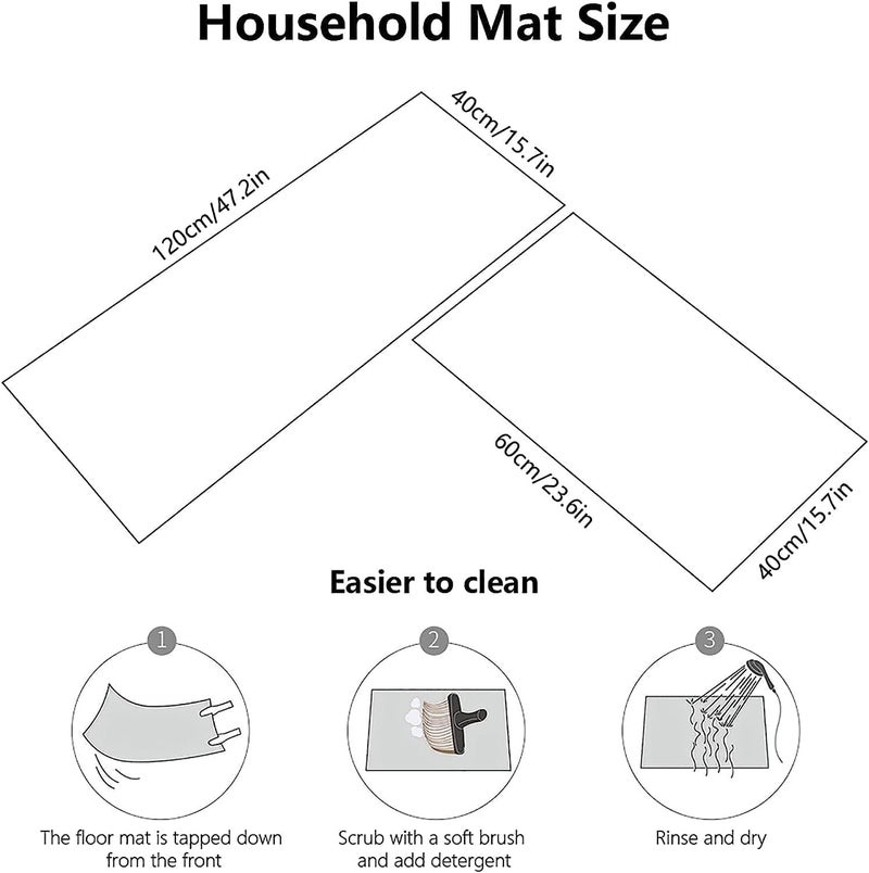 CBEX Rubber 2 Pcs Kitchen Rug Sets Non Slip Kitchen Mats for Floor Cushioned Kitchen Rugs & Mats Waterproof Comfort Standing Mat Runner for Kitchen,Home Office (120 * 40 Cm, 40 * 60 Cm) (YK-04) - Image 2