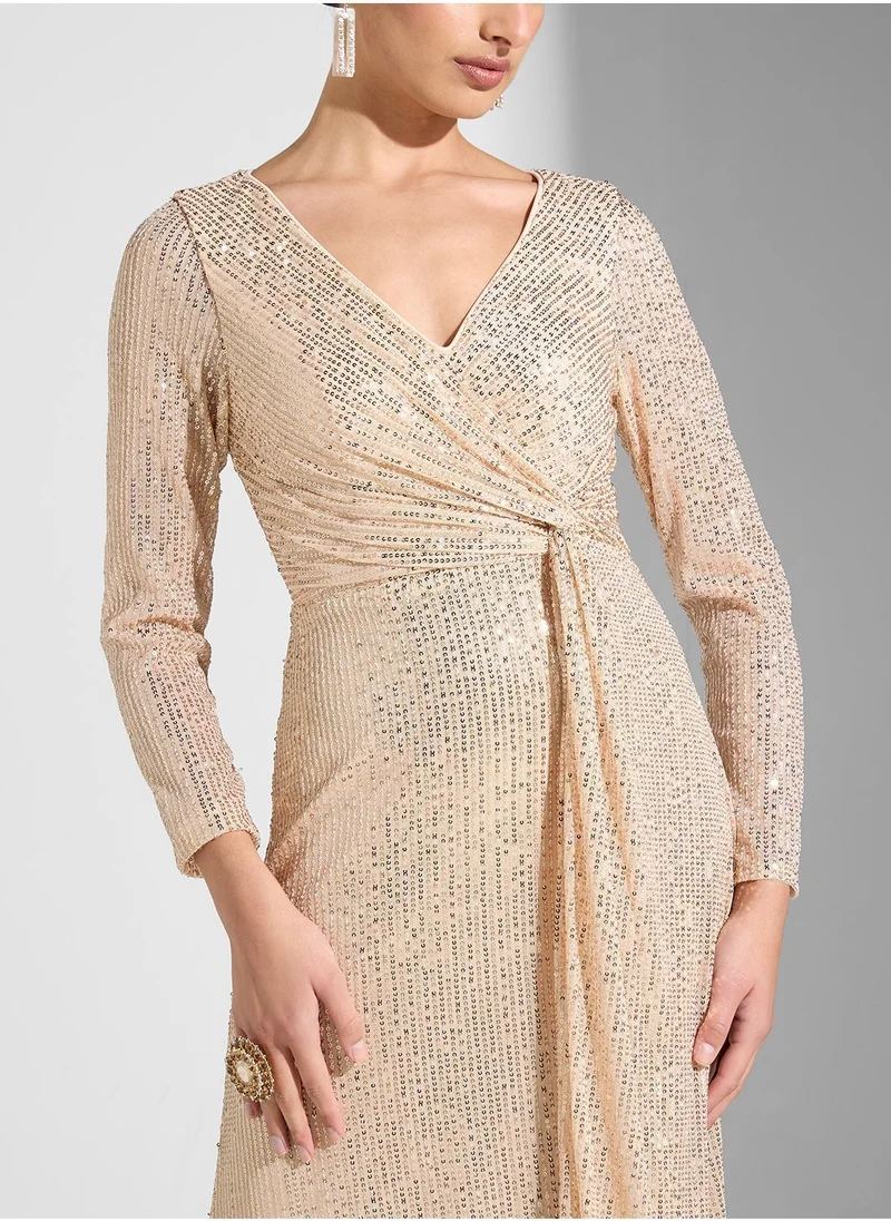 Little Mistress Sequin Long Sleeve Dress