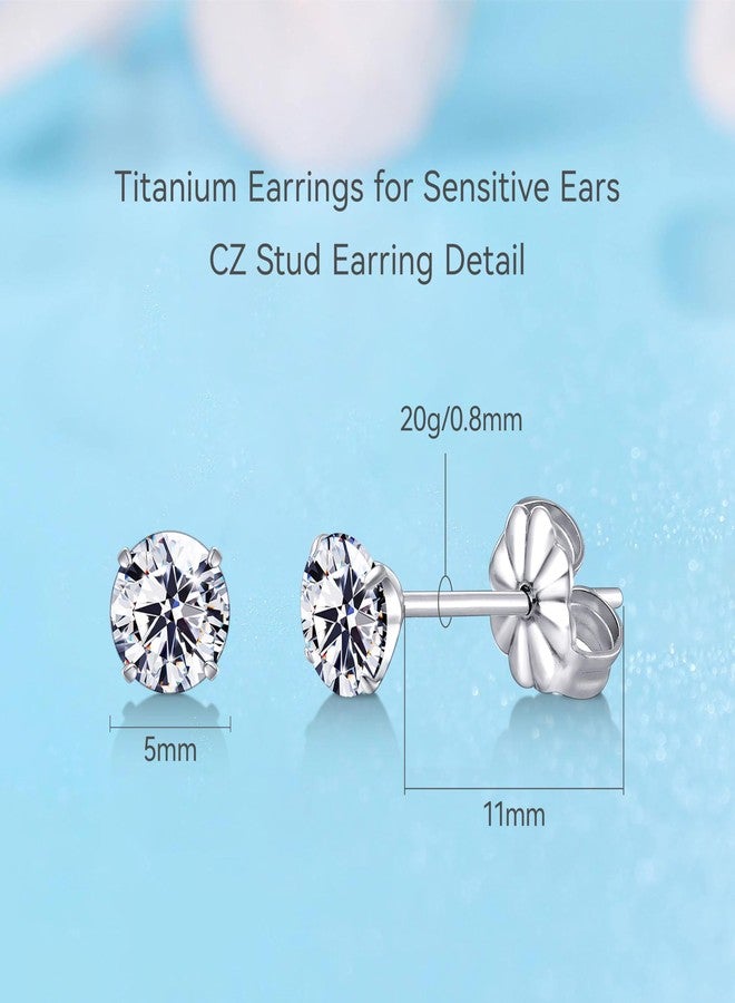 Limerencia Hypoallergenic G23 Titanium Earrings, F136 Implant Grade Pure Titanium, Suitable for Sensitive Ears with Birthstone Crystals CZ Simulated Diamonds (White Gems) - Image 3