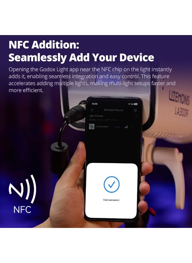 جودوكس GODOX LA300Bi لايت مونز ضوء LED COB ثنائي اللون – إضاءة فيديو احترافية بقوة ‎300W‎ للتصوير الفوتوغرافي والفيديو ويوتيوب والبث المباشر والبورتريه، إضاءة ناعمة قابلة للتعديل من ‎2800K‎ إلى ‎6500K‎، متوافق مع قاعدة Bowens - Image 2