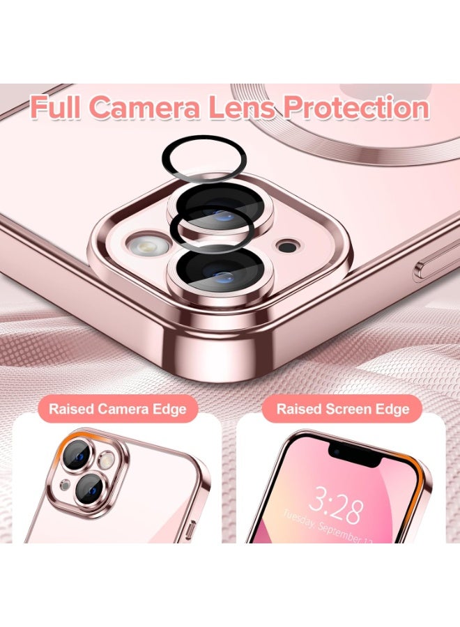 Electroplated Case For IPhone 14 Plus/15 Plus Camera Lens Full Protection Compatible with MagSafe Wireless Charging, Shockproof Soft TPU Phone Magnetic Cover (Rose Gold) - Image 5