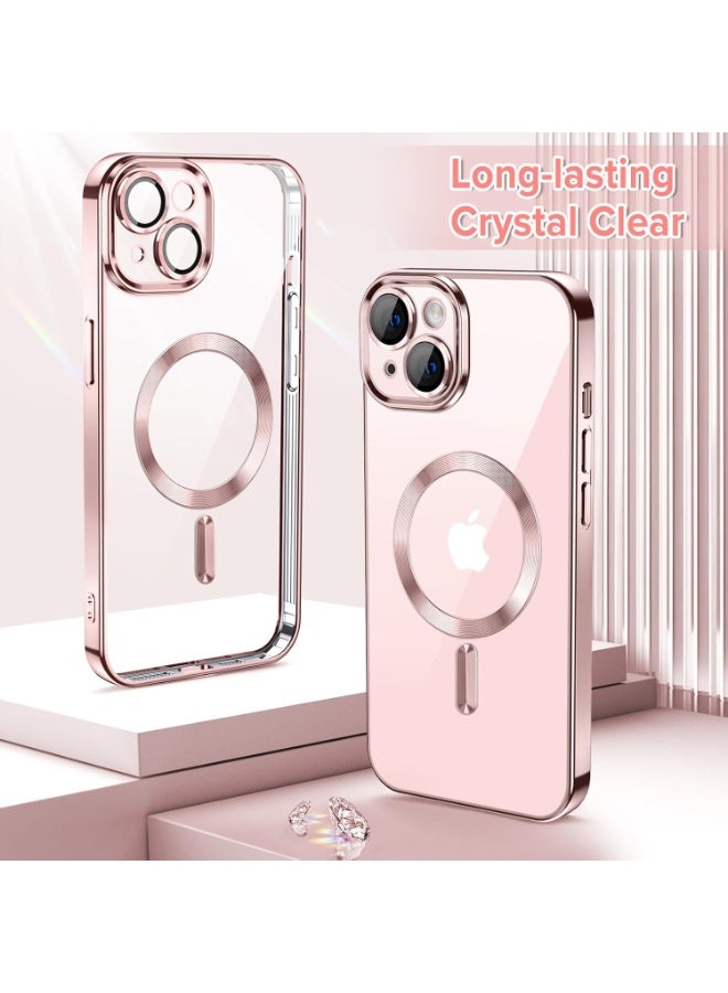 Electroplated Case For IPhone 14 Plus/15 Plus Camera Lens Full Protection Compatible with MagSafe Wireless Charging, Shockproof Soft TPU Phone Magnetic Cover (Rose Gold) - Image 4