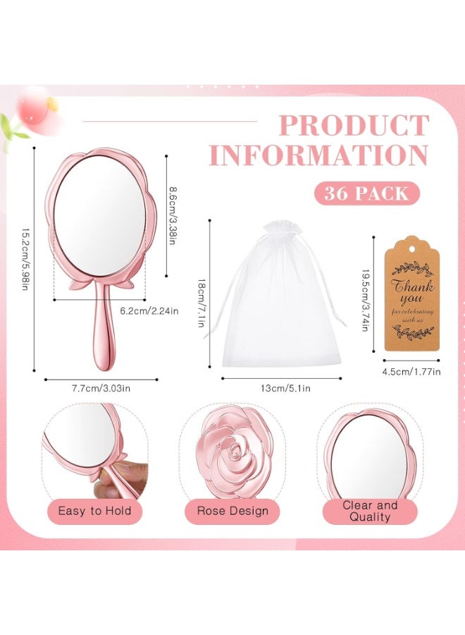 LAMAY 36PCS Rose Round Handheld Makeup Mirror, Bulk Pack, with Thank You Label, Organza Bag, and 10-meter Twine, Suitable for Wedding Parties and Bridal Showers (Rose Gold) - Image 2