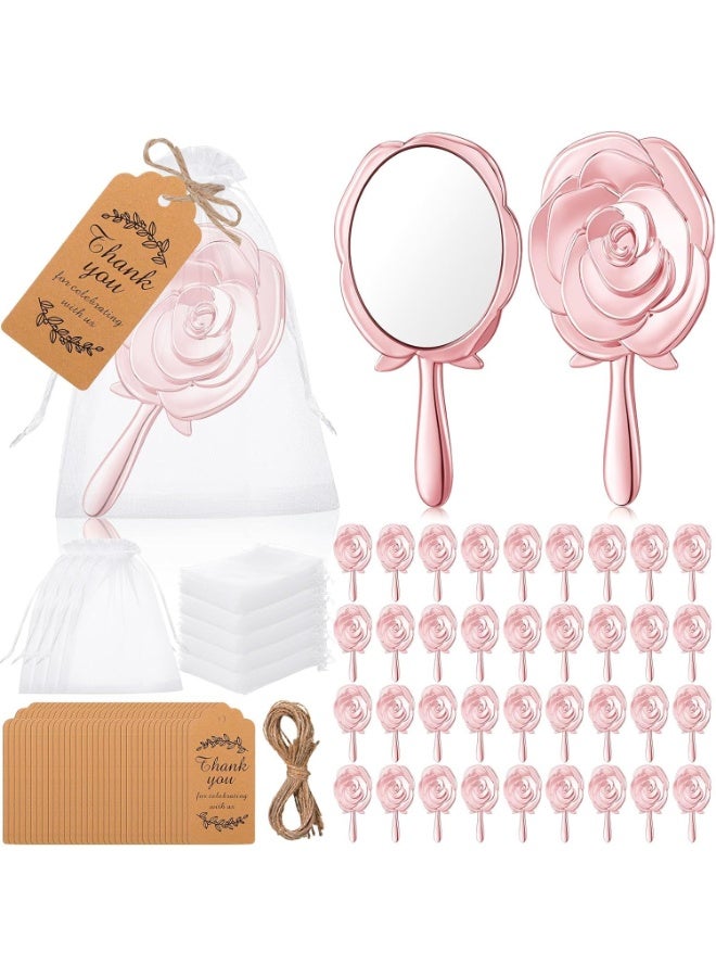 LAMAY 36PCS Rose Round Handheld Makeup Mirror, Bulk Pack, with Thank You Label, Organza Bag, and 10-meter Twine, Suitable for Wedding Parties and Bridal Showers (Rose Gold) - Image 1