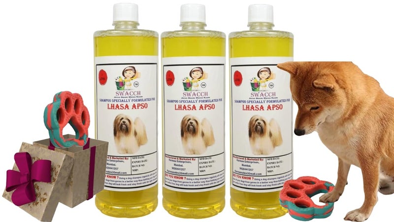 swacch Lhasa Apso Dog Shampoo + Paw Shape I Rubber Dog Toy for Training and Interactive I Durable & Safe I Combo Pack I 3 Litre Lemon - Image 1