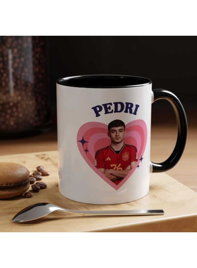 راين كوب قهوة لاعب كرة القدم بيدري، تصميم قلب ريترو، بمقبض أسود - Image 2