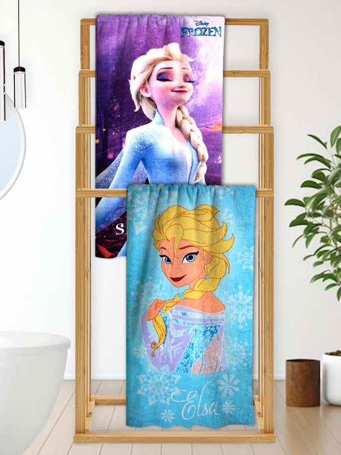 DISNEY FROZEN ELSA THEMED KIDS BATH TOWEL 60X120CM 350 GSM SOFT ABSORBENT MULTICOLOR PERFECT FOR BOYS AND GIRLS FUN VIBRANT DESIGN PACK OF 2