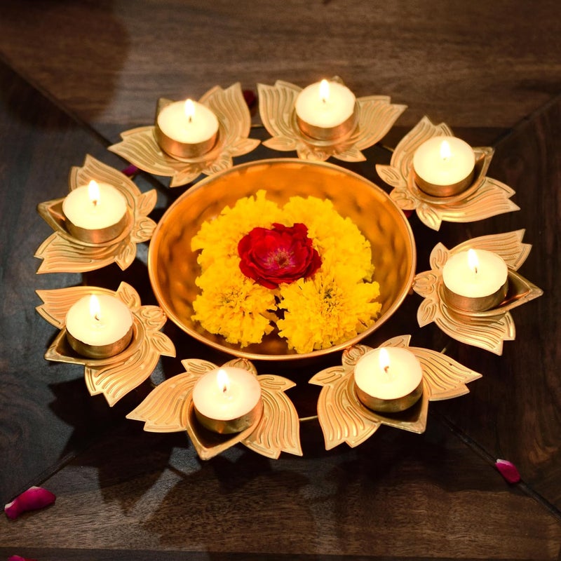 CARATWALA CARATWALA Handmade Premium Lotus Diya Flower Urli for Home Decor Christmas DecorationTable Decor 12inch  - Image 3