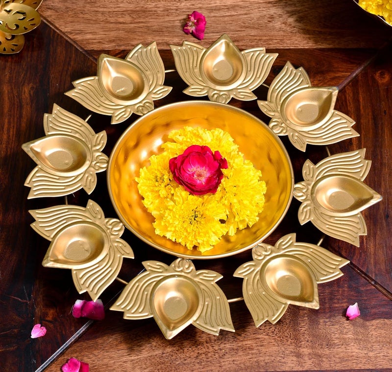 CARATWALA CARATWALA Handmade Premium Lotus Diya Flower Urli for Home Decor Christmas DecorationTable Decor 12inch  - Image 1