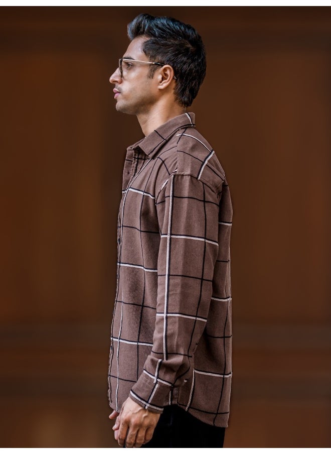 Maniac Maniac Mens Embroider Checks Full Sleeve Brown Cotton Shirt  - Image 3