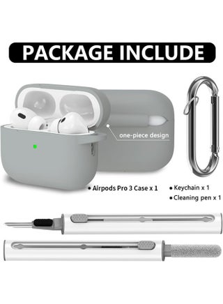 Soft Silicone Protective Case Cover for AirPods Pro 3 2025 with Cleaner Kit and Keychain(Grey) - view 2