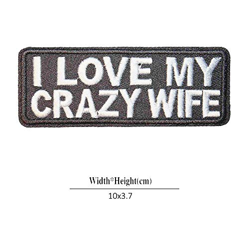 U-Sky Sew or Iron on Embroidered Patches | I Love My Crazy Wife Humorous Design | Marital Appreciation Theme | Couples Adults | Jackets Bags Hats | 3.9"x1.5" 3PCs Pack - Image 3