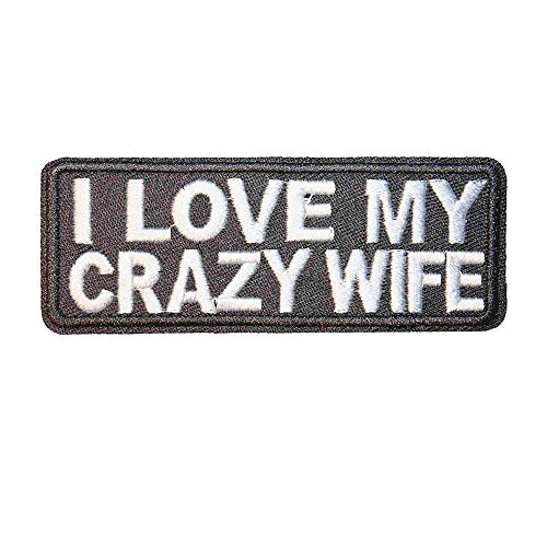 U-Sky Sew or Iron on Embroidered Patches | I Love My Crazy Wife Humorous Design | Marital Appreciation Theme | Couples Adults | Jackets Bags Hats | 3.9"x1.5" 3PCs Pack - Image 2