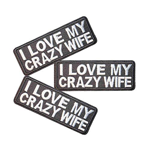 U-Sky Sew or Iron on Embroidered Patches | I Love My Crazy Wife Humorous Design | Marital Appreciation Theme | Couples Adults | Jackets Bags Hats | 3.9"x1.5" 3PCs Pack - Image 5