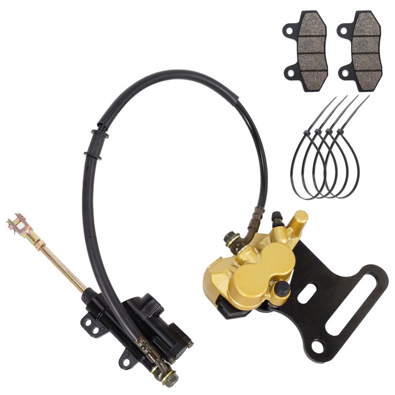 Rear Brake Caliper Master Cylinder Replacement With Spare Brake Pads Compatible with 70cc 90cc 110cc 125cc 140cc 200cc SSR Baja Chinese Dirt Pit Bikes with 12mm Wheel Shaft