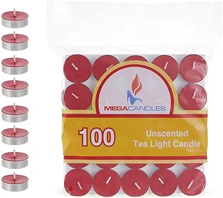 Mega Candles 50 pcs Unscented Red Tea Lights Candle, Pressed Wax Candles 3.5 Hour Burn Time, for Home DÃƒÂ©cor, Wedding - Image 1