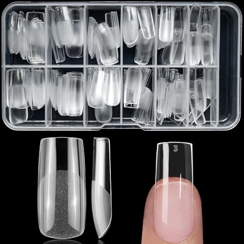 Lifextol 240pc Square Gel Nail Tips Medium Fake Nails for Press on Nails Clear Acrylic Nails Tips, 12 Size Full Cover Nail tips Square Soft Gel Nail Tips False Nails Extension Artificial Fingernails - Image 1