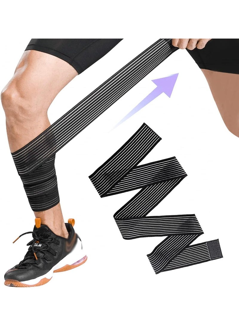 Bukela Extra Long Elastic Knee Wrap Compression Bandage Brace Support for Legs, Plantar Fasciitis, Stabilising Ligaments, Joint Pain, Squat, Basketball, Running, Tennis, Soccer, Football (Black-1pcs) - Image 1