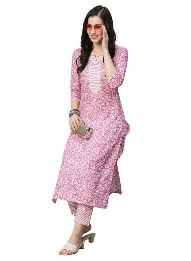 ANNI DESIGNER - ANNI DESIGNER Women's Cotton Blend Printed Straight Kurta with Pant (Kavi Pink-NwFB08_XXL_Pink_XX-Large) - Image 1