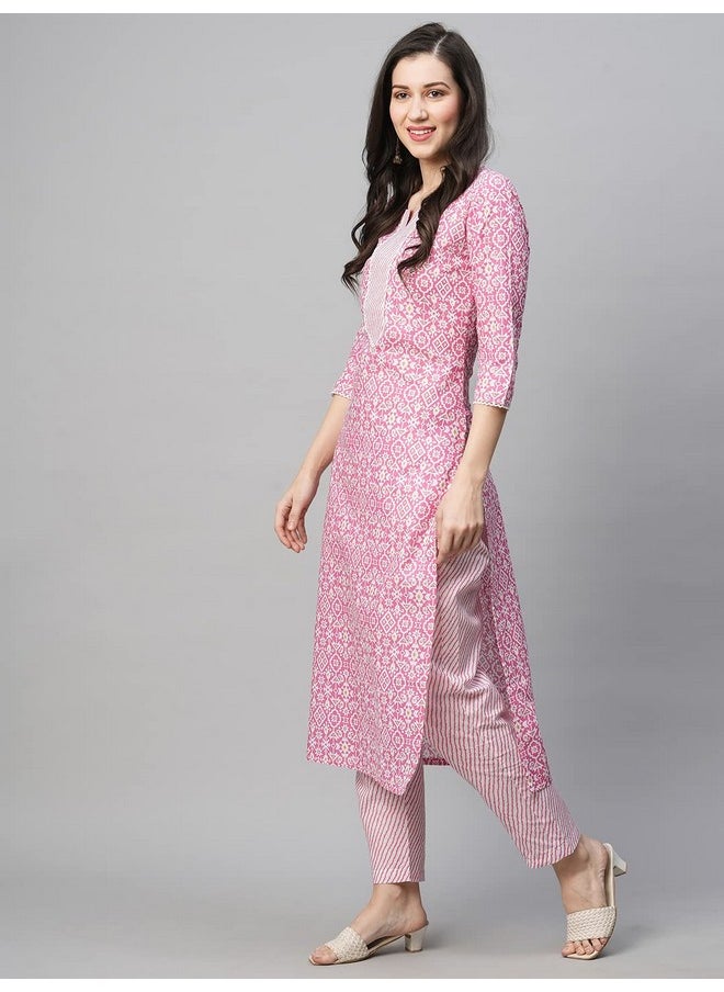 ANNI DESIGNER - ANNI DESIGNER Women's Cotton Blend Printed Straight Kurta with Pant (Kavi Pink-NwFB08_XXL_Pink_XX-Large) - Image 1