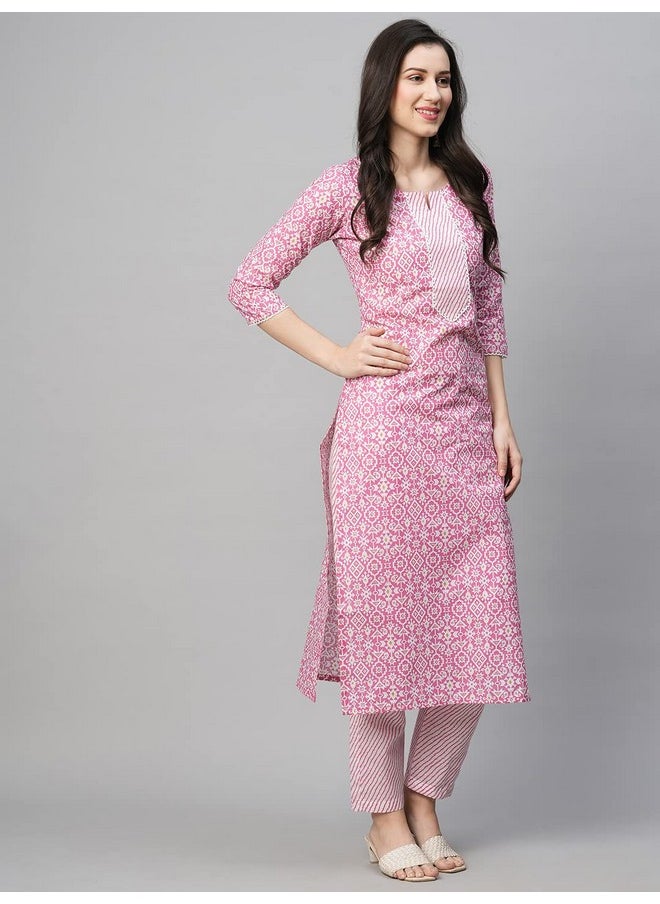 ANNI DESIGNER - ANNI DESIGNER Women's Cotton Blend Printed Straight Kurta with Pant (Kavi Pink-NwFB08_XXL_Pink_XX-Large) - Image 1