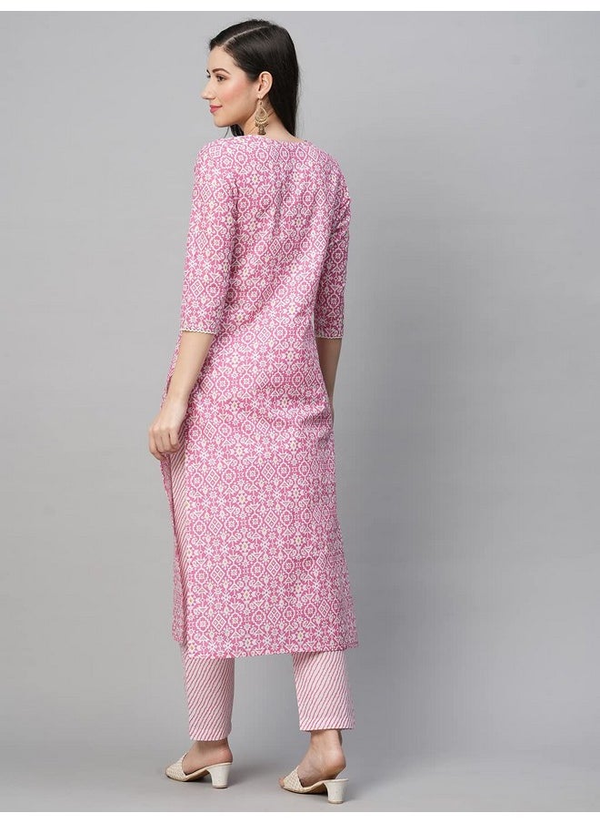 ANNI DESIGNER - ANNI DESIGNER Women's Cotton Blend Printed Straight Kurta with Pant (Kavi Pink-NwFB08_XXL_Pink_XX-Large) - Image 1