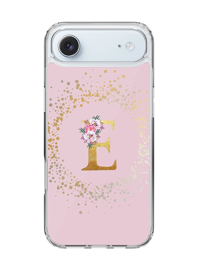 Stylizedd Classic Clear MagSafe Case for iPhone 17 Air , Hybrid Soft Case Flexible Edges Anti Drop TPU PC Gel Thin Transparent Cover [ Designed for iPhone 17 Air ] - Custom Monogram Initial Letter Floral Pattern Alphabet - E  (Pink )