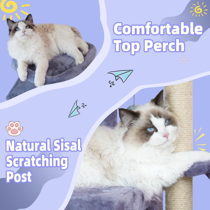 AIWIKIDE 35.4'' Multifunction Cat Tree with Cozy Hammock & Hanging Ball, Cat Tower with Activity Cat Condo & Jute-Covered Scratching Posts, Grey - Image 4