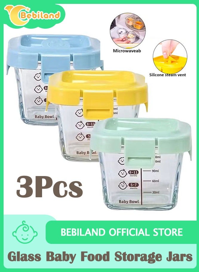 Bebiland Glass Baby Food Storage Jars w/ Lids ( Snack, Reusable Small Containers, Breast Milk, Fridge, Freezer, Microwave & Dishwasher Safe, Essential Must Have for Infants Yellow - Image 1