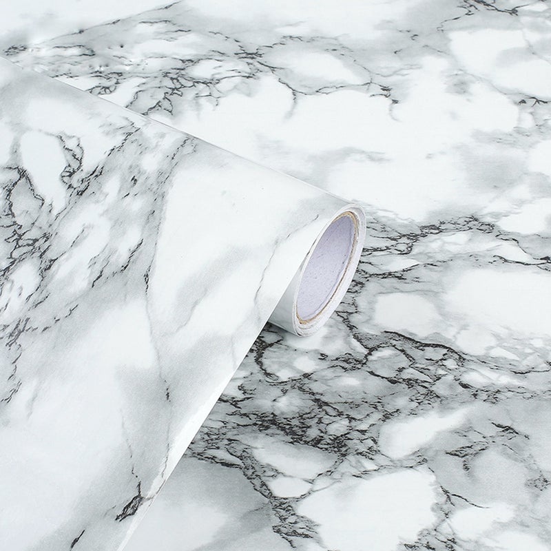 Marble Effect Self Adhesive Vinyl Film Paper Table Door Sticker Sticky for Furniture Kitchen Living Room 45CM X 10M - Image 1