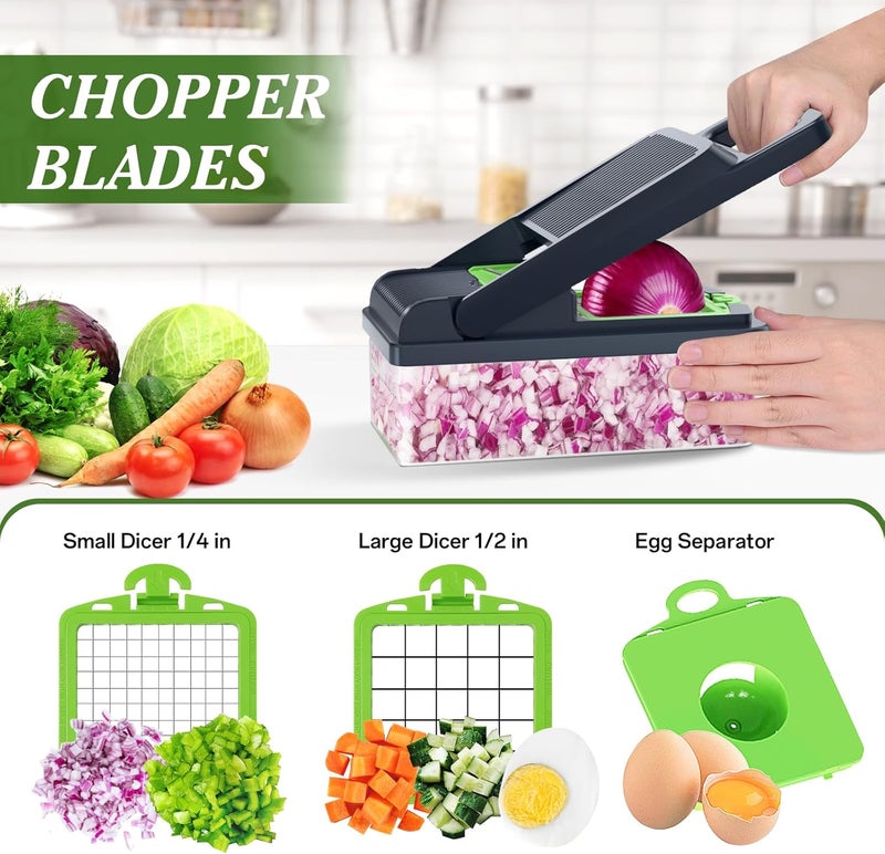 HomeHacks Vegetable Chopper Vegetable Cutter 12 in 1 Kitchen Gadget Dicer Slicer Onion Cutter Salad Cheese Grater  Egg Separator  MultiFunctional Veggie Chopper Lid with Handle - Image 2