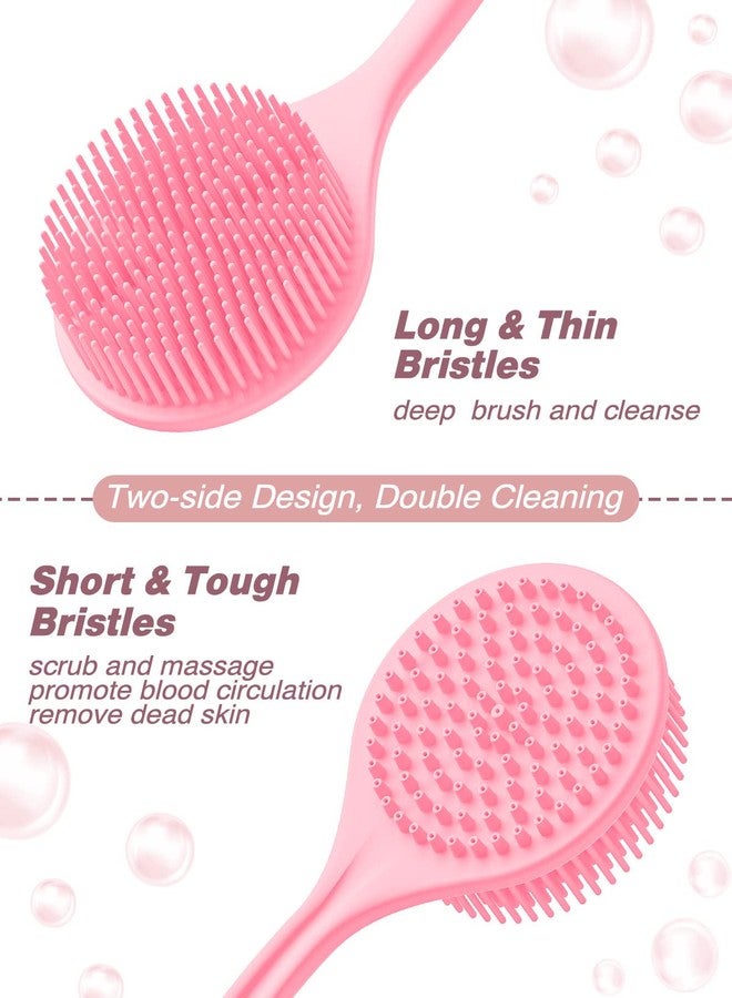 مانمي هيلث مجموعة مانمي هيلث من ليفة الظهر المصنوعة من السيليكون (شعيرات رفيعة) وقفاز الاستحمام وفرشاة الوجه (3 قطع)، ليفة تقشير فائقة ورغوة غنية للجسم، فرشاة استحمام، ليفة وجه مدمجة، مع خطاف مجاني. (وردي) - Image 4