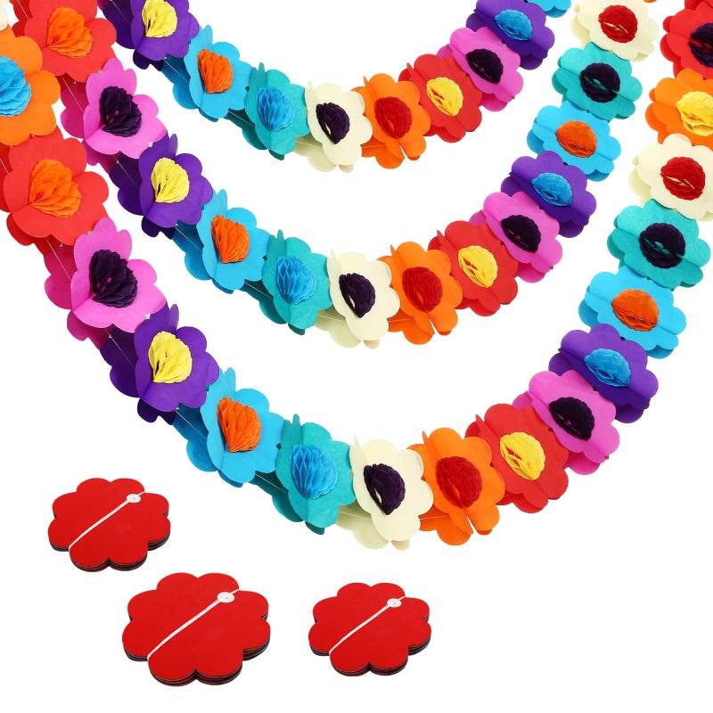 KESOTE Mexican Fiesta Paper Flower Garland Hanging Party Decorations 3 Pack Rainbow Flower Garland for Luau Summer Cino de Mayo Fiesta Party Decorations