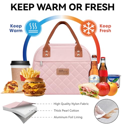 HOMESPON Insulated Lunch Bag for Women Men Adults Lunch Tote with Front Pocket Lunch Box Container Cooler Bag for Work Picnic (Pink) - Image 4