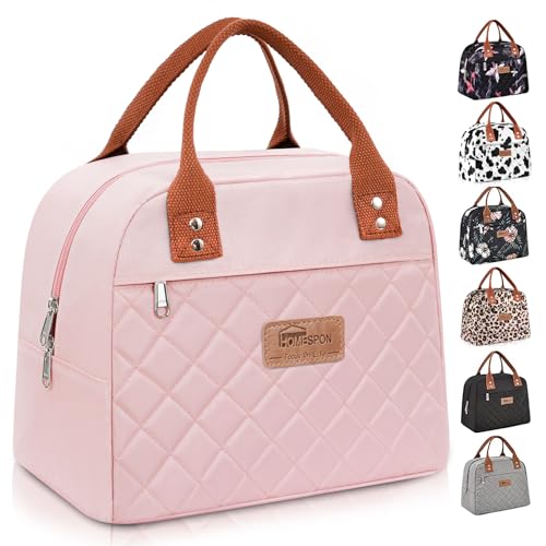 HOMESPON Insulated Lunch Bag for Women Men Adults Lunch Tote with Front Pocket Lunch Box Container Cooler Bag for Work Picnic (Pink) - Image 1