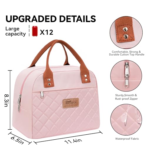 HOMESPON Insulated Lunch Bag for Women Men Adults Lunch Tote with Front Pocket Lunch Box Container Cooler Bag for Work Picnic (Pink) - Image 5