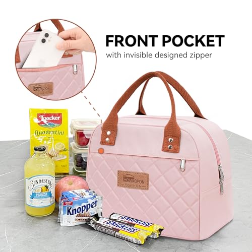 HOMESPON Insulated Lunch Bag for Women Men Adults Lunch Tote with Front Pocket Lunch Box Container Cooler Bag for Work Picnic (Pink) - Image 2