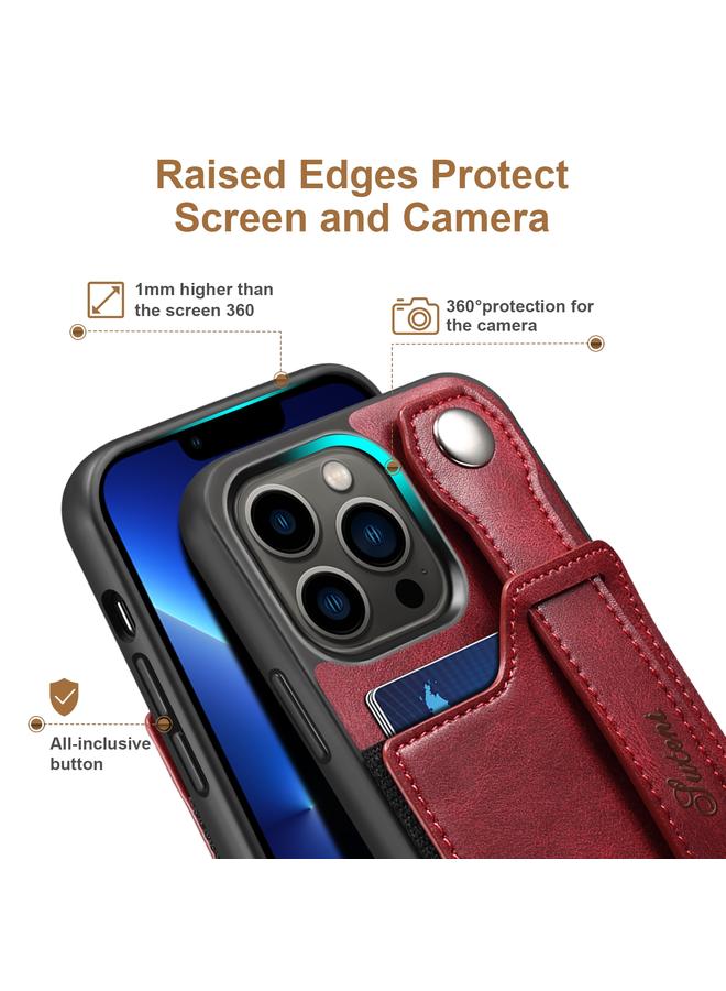 Suteni Case For iPhone 13 Pro Max 215 Wrist Strap PU Phone Case - Image 3