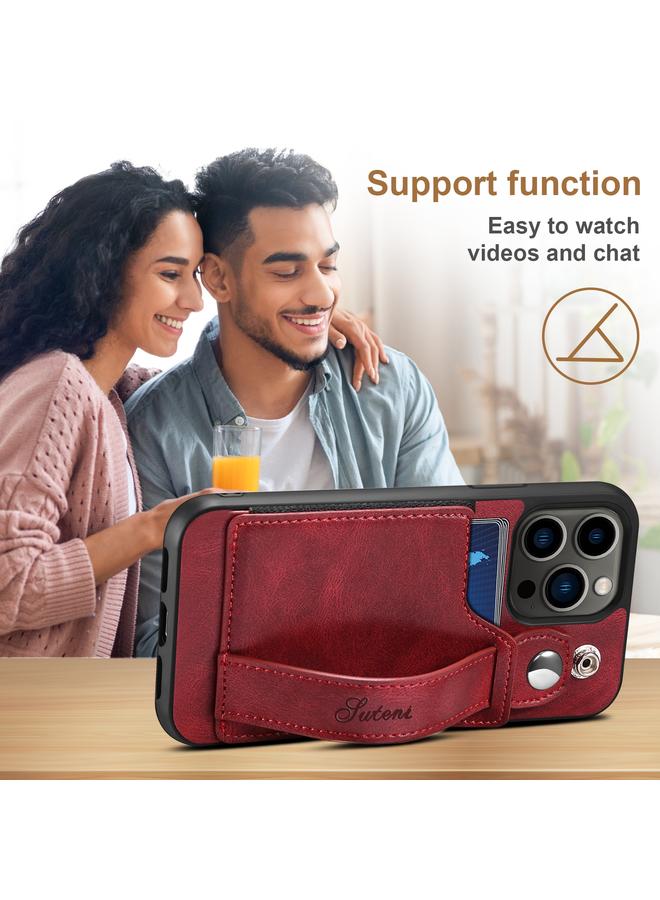 Suteni Case For iPhone 13 Pro Max 215 Wrist Strap PU Phone Case - Image 4