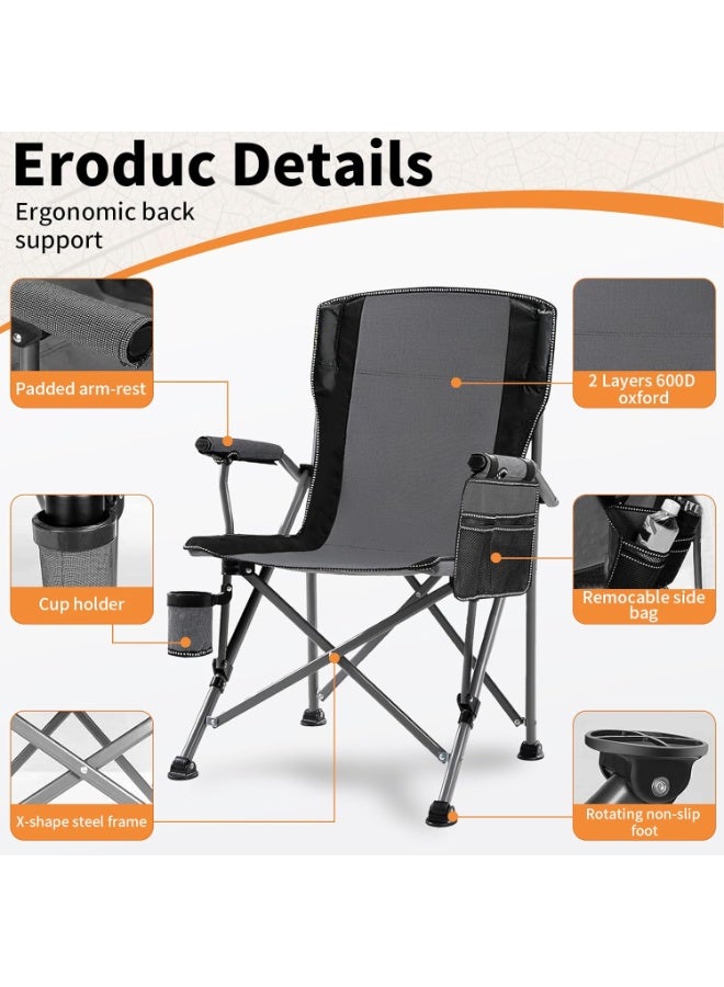 DEXO كرسي تخييم محمول خارجي خفيف الوزن قابل للطي دعم ثقيل 145 كجم ظهر مرتفع كرسي حديقة مبطن مع مسند ذراع وحامل أكواب وحقيبة حمل محمولة - Image 3