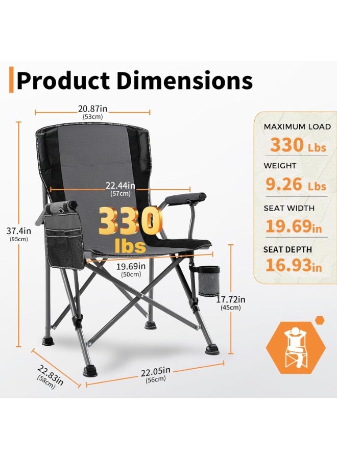 DEXO كرسي تخييم محمول خارجي خفيف الوزن قابل للطي دعم ثقيل 145 كجم ظهر مرتفع كرسي حديقة مبطن مع مسند ذراع وحامل أكواب وحقيبة حمل محمولة - Image 2