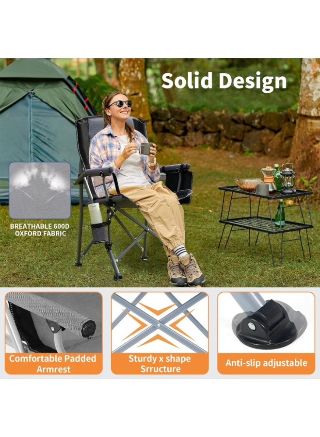 DEXO كرسي تخييم محمول خارجي خفيف الوزن قابل للطي دعم ثقيل 145 كجم ظهر مرتفع كرسي حديقة مبطن مع مسند ذراع وحامل أكواب وحقيبة حمل محمولة - Image 4