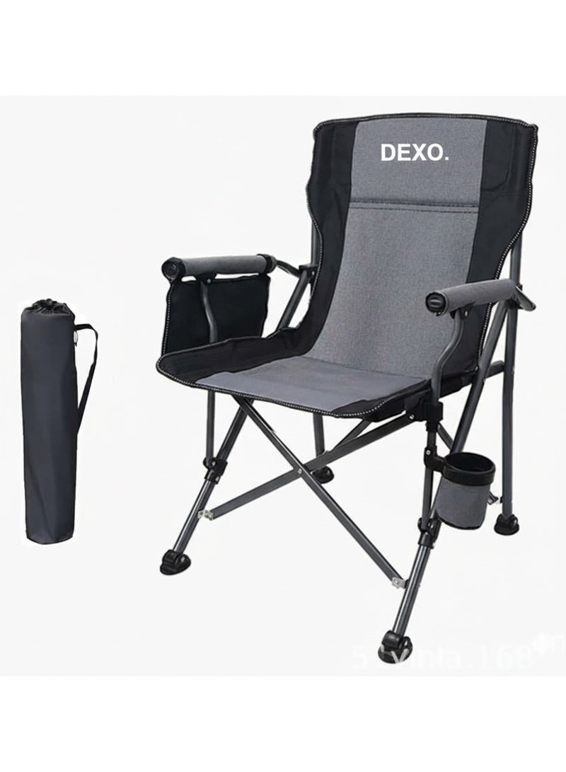 DEXO كرسي تخييم محمول خارجي خفيف الوزن قابل للطي دعم ثقيل 145 كجم ظهر مرتفع كرسي حديقة مبطن مع مسند ذراع وحامل أكواب وحقيبة حمل محمولة - Image 1